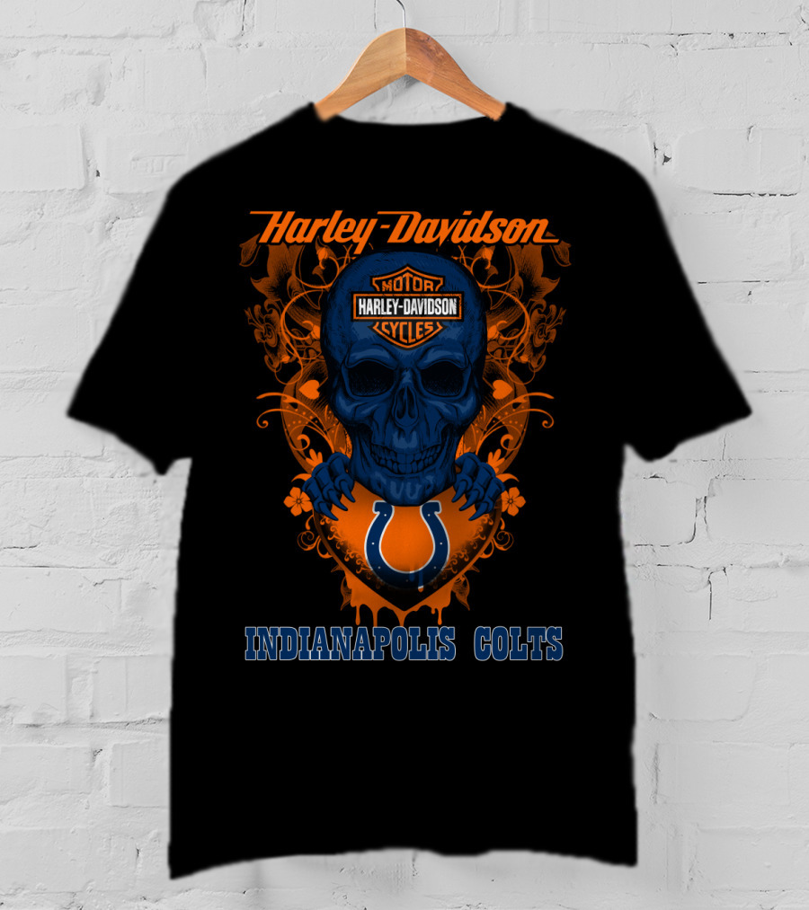 Harley Davidson Motor Cycles Skull Indianapolis Colts T-Shirt