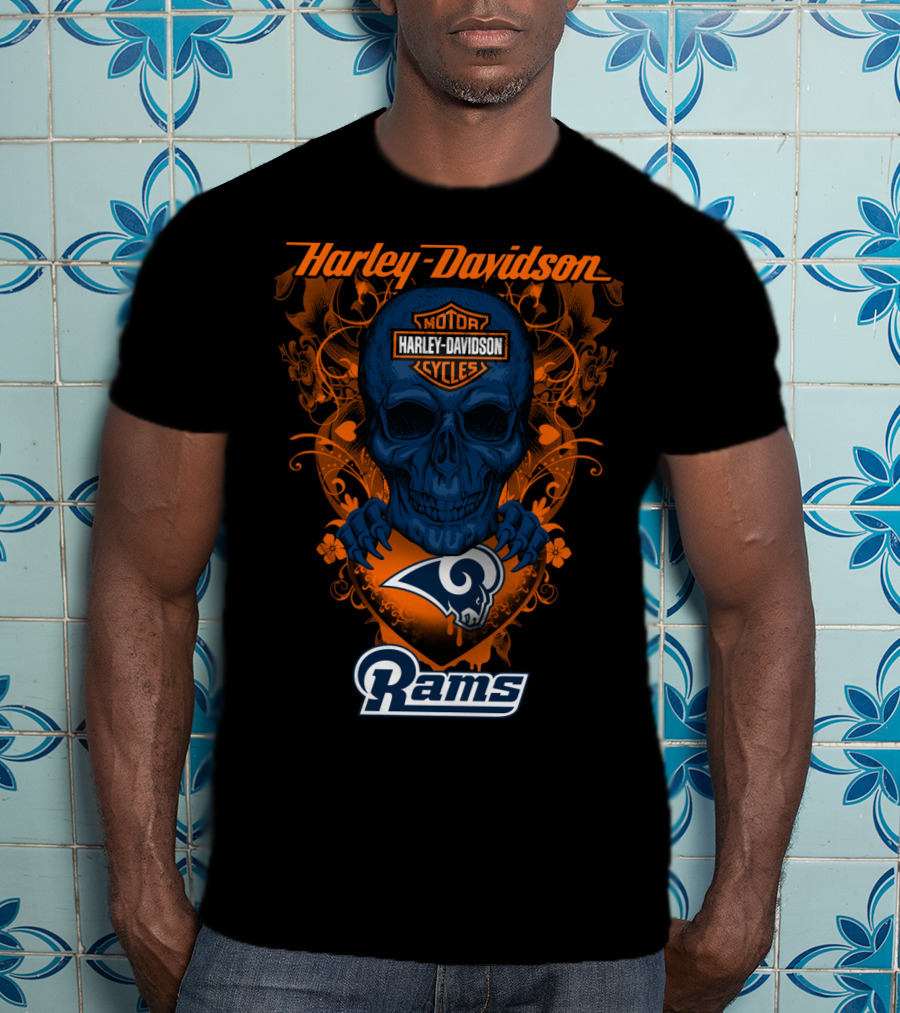 Harley Davidson Motorcycles Skull Los Angeles Rams T-Shirt