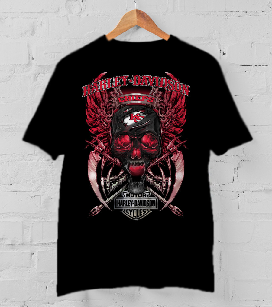 Harley Davidson Kansas City Chiefs Skull Motorcycle Cycles T-Shirt