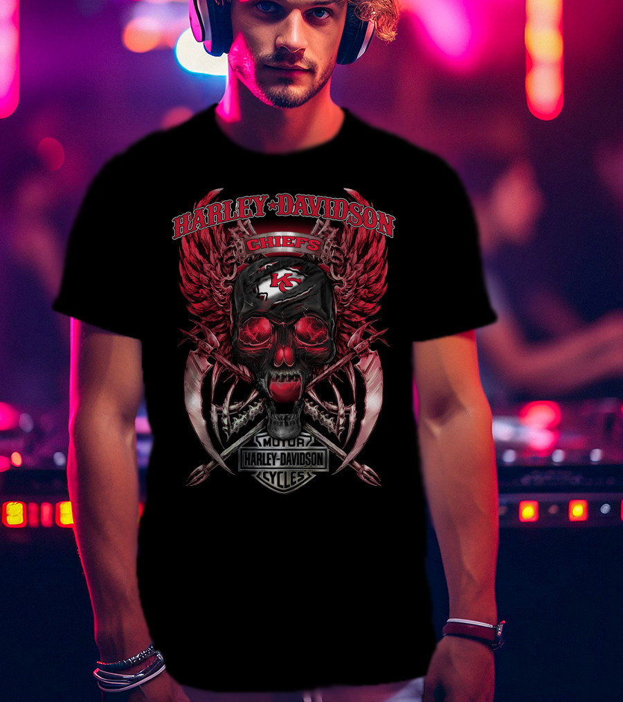 Harley Davidson Kansas City Chiefs Skull Motorcycle Cycles T-Shirt