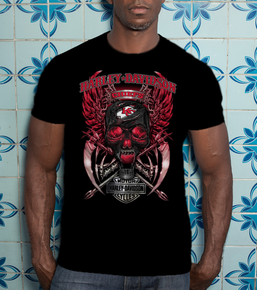 Harley Davidson Kansas City Chiefs Skull Motorcycle Cycles T-Shirt