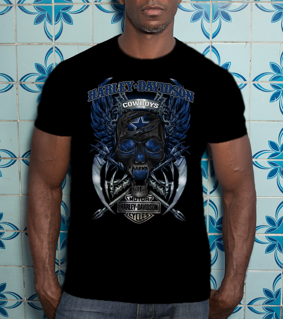Harley Davidson Cowboys Skull And Wings Motorcycle Cycles Blue V18Hl Nice Dallas Cowboys T-Shirt