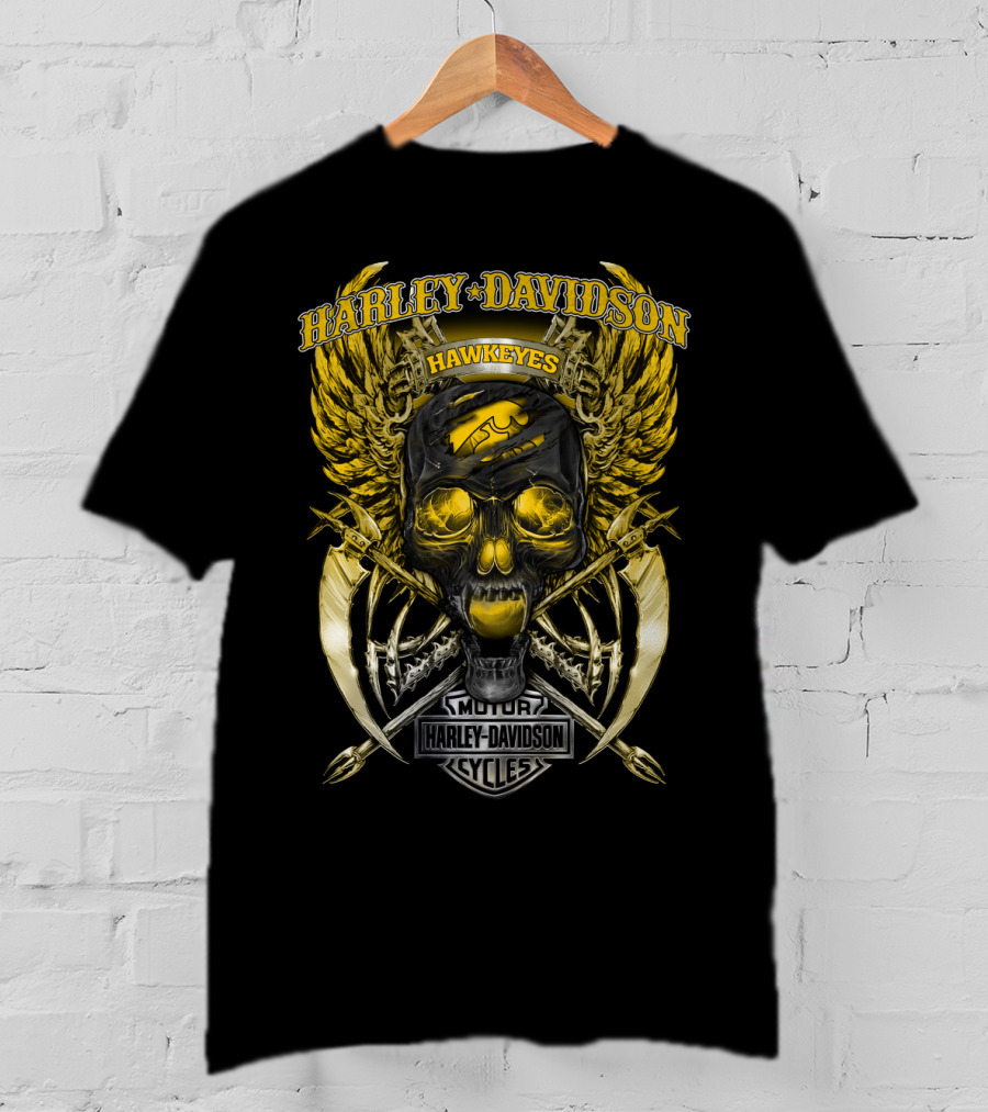 Harley Davidson Hawkeyes Motor Cycles Skull T-Shirt