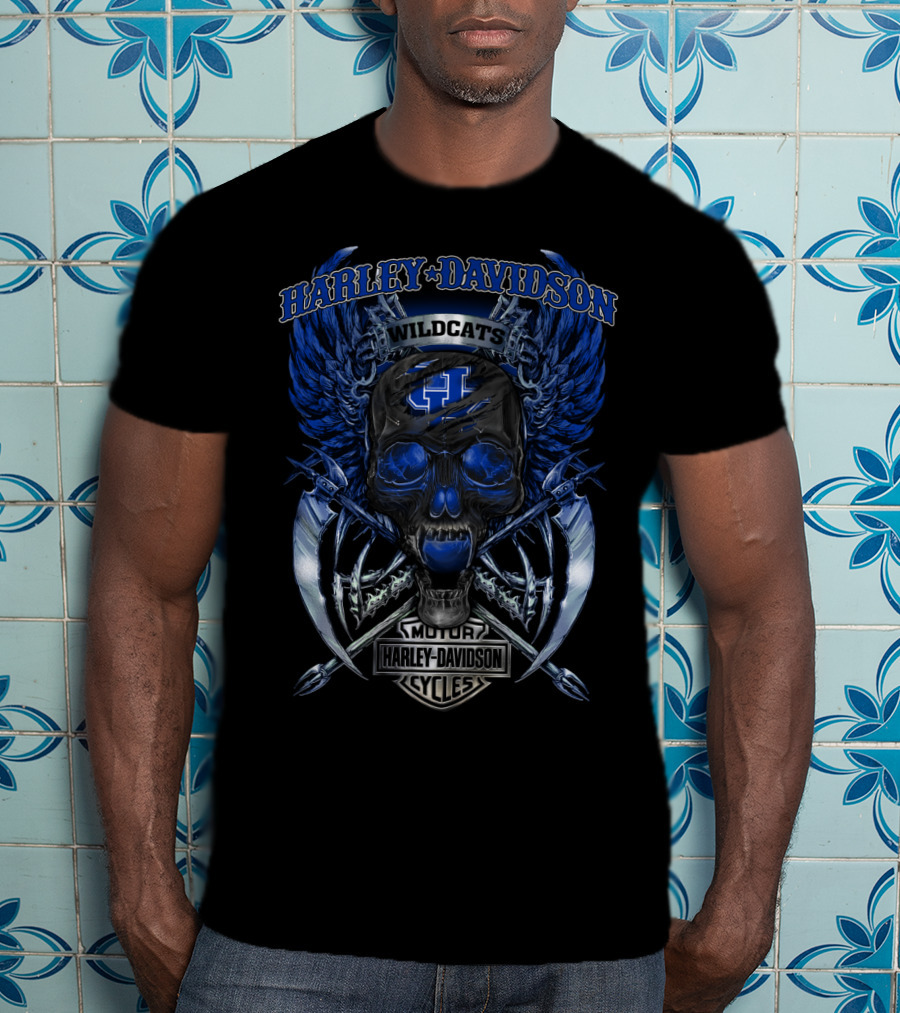 Harley Davidson Wildcats Kentucky Motor Cycles Skull Wings T-Shirt