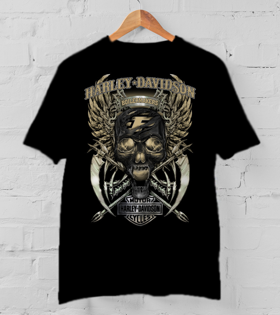 Harley Davidson Boilermakers Purdue Motor Cycles Skull Wings T-Shirt
