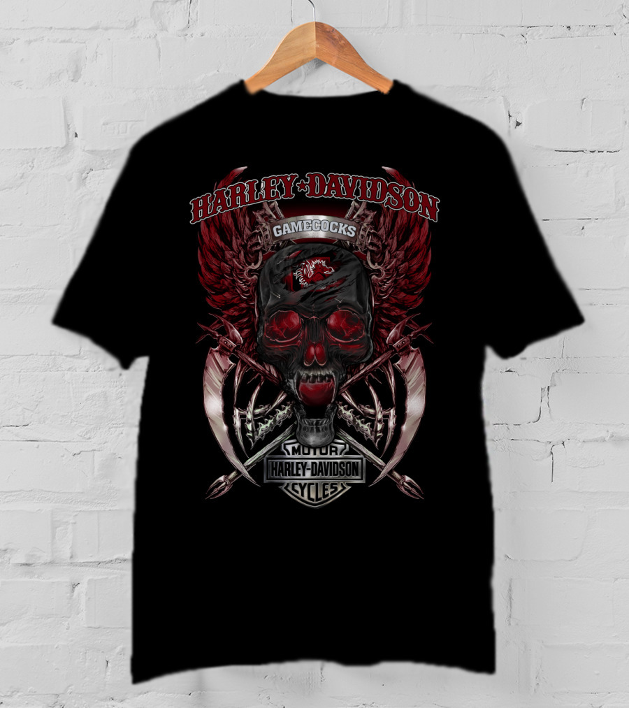 Harley Davidson Gamecocks Motor Cycles Skull South Carolina T-Shirt