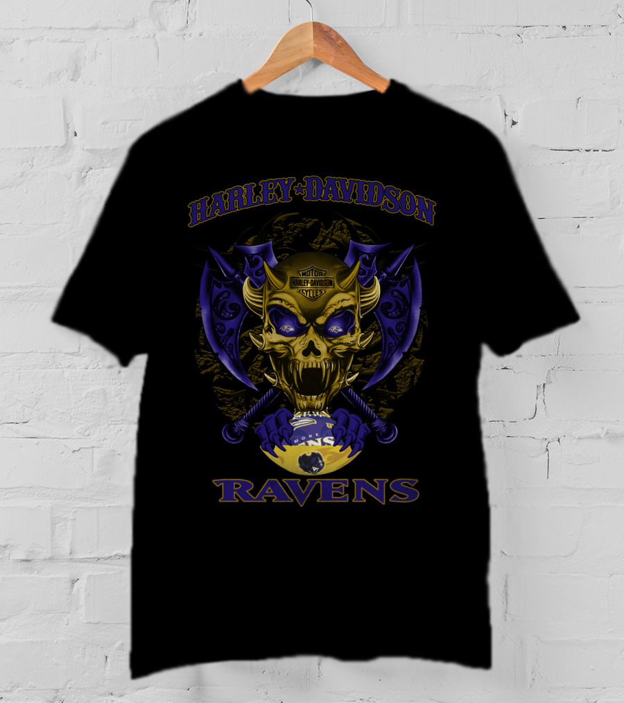 Harley Davidson Baltimore Ravens Skull T-Shirt