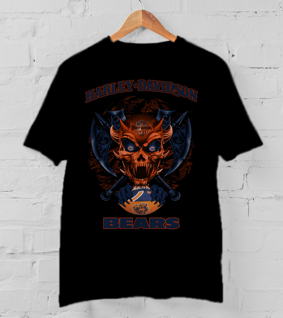 Harley Davidson Chicago Bears Scary Skull Motor Cycles T-Shirt