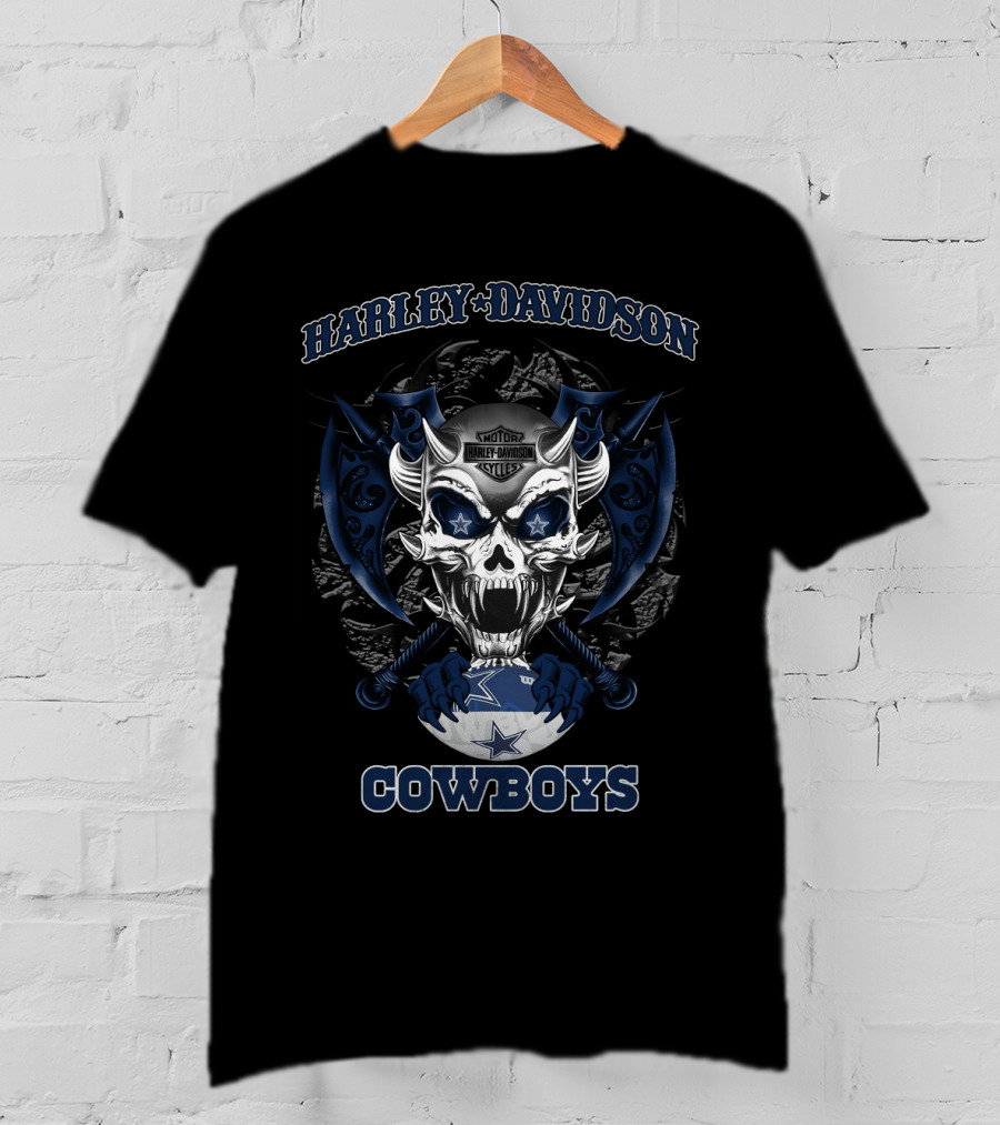 Harley Davidson Motor Cowboys Skull Dallas Cowboys T-Shirt