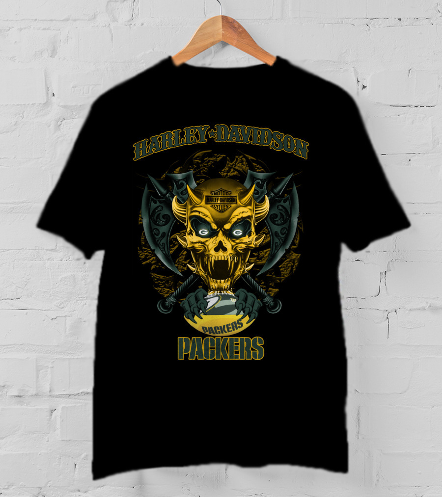 Harley Davidson Motorcycles Packers Skull T-Shirt