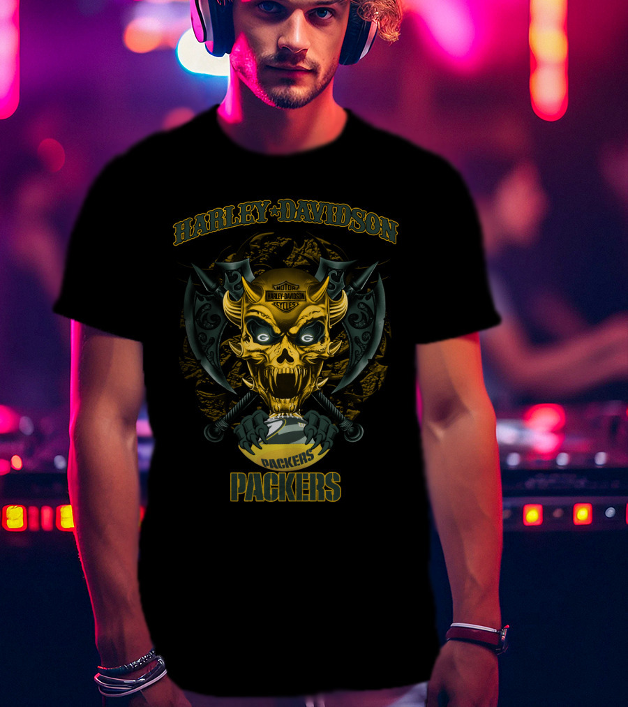 Harley Davidson Motorcycles Packers Skull T-Shirt
