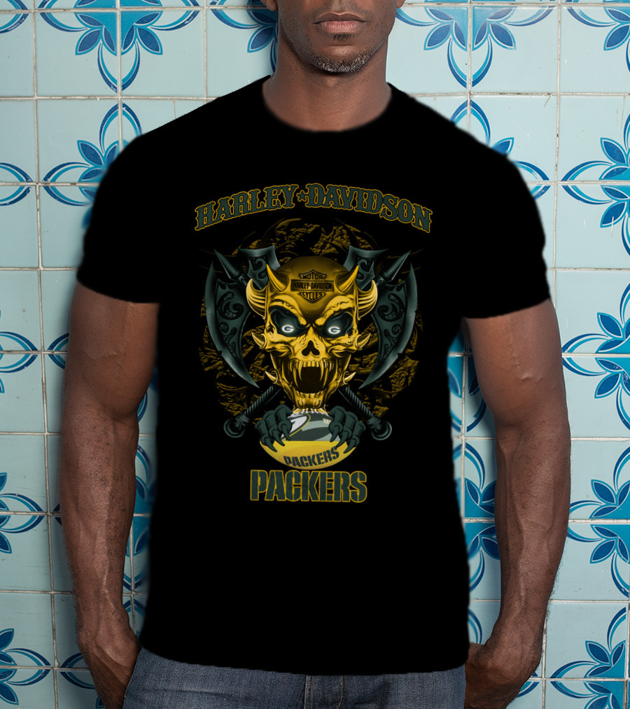 Harley Davidson Motorcycles Packers Skull T-Shirt