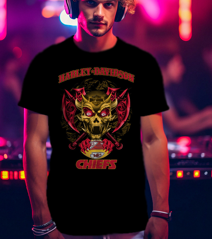 Harley Davidson Kansas City Chiefs Skull Axe T-Shirt