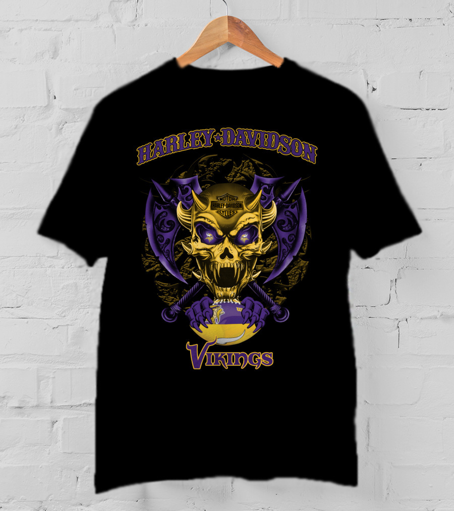 Harley Davidson Vikings Skull Axes Minnesota Vikings T-Shirt
