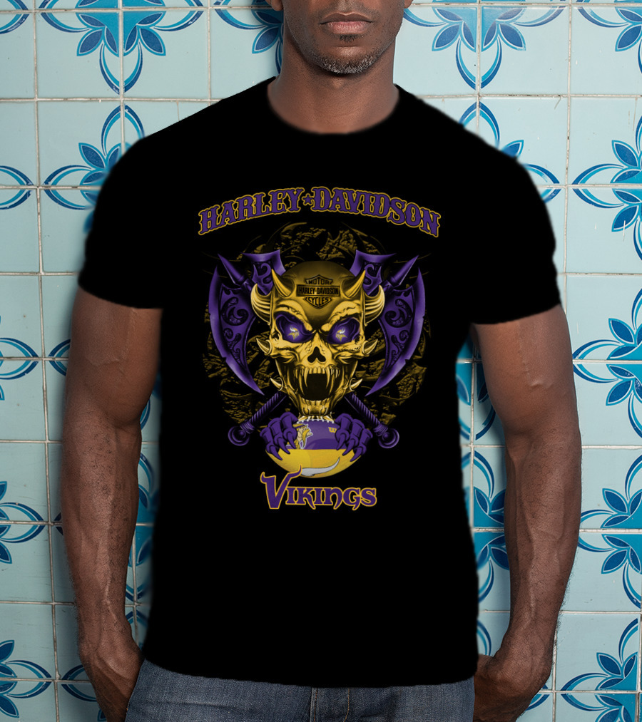 Harley Davidson Vikings Skull Axes Minnesota Vikings T-Shirt