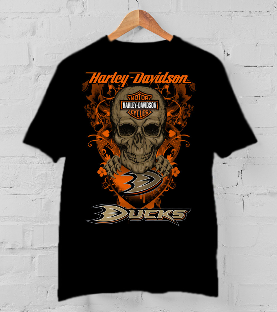 Harley Davidson Anaheim Ducks Motor Cycles Skull T-Shirt