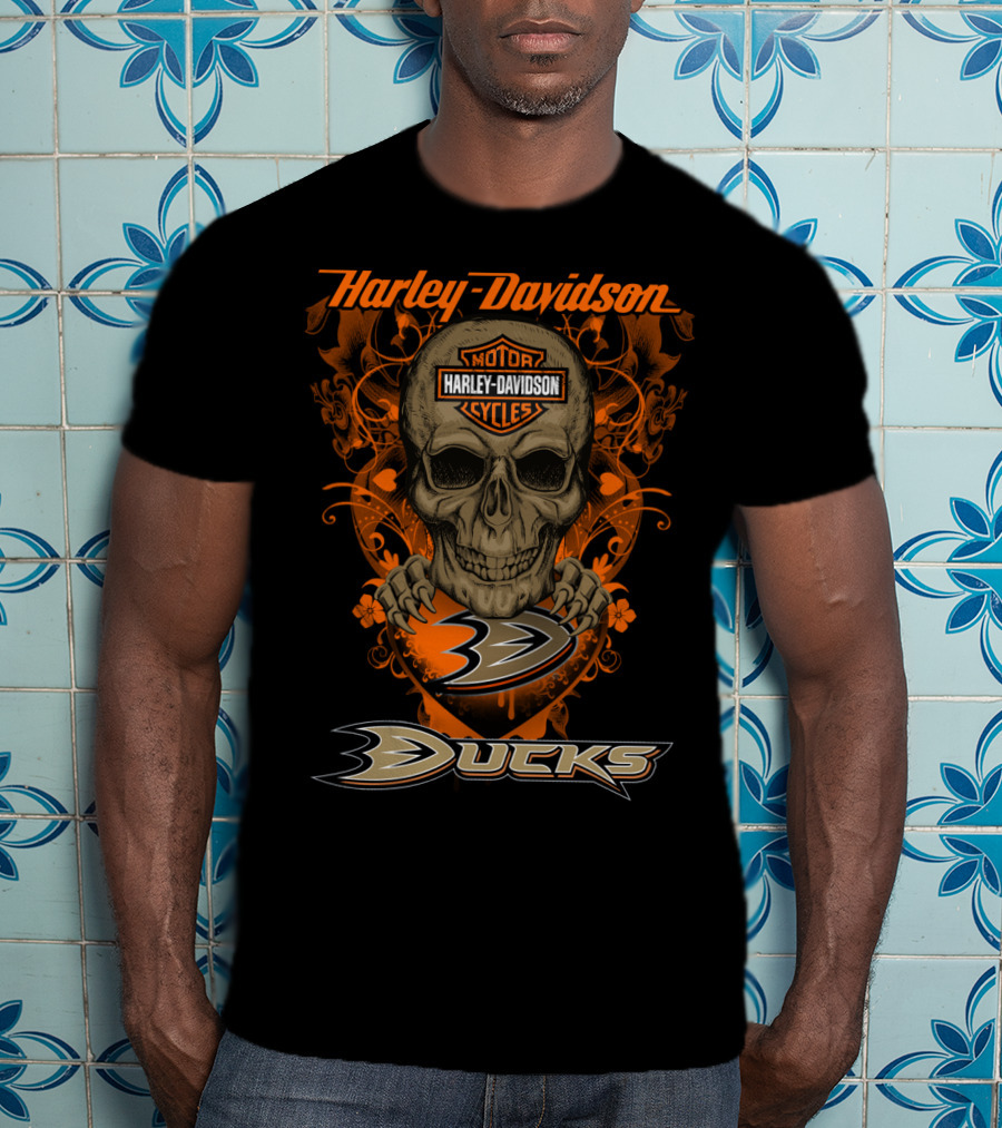 Harley Davidson Anaheim Ducks Motor Cycles Skull T-Shirt