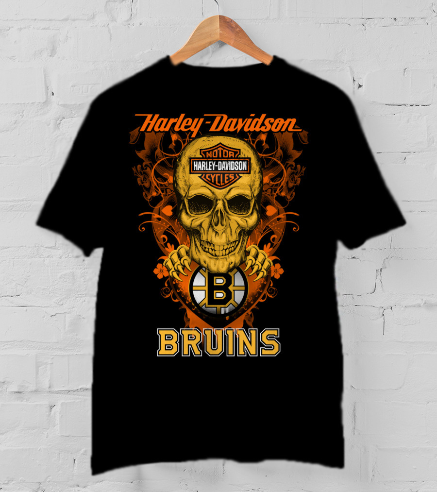 Harley Davidson Motor Cycles Skull Boston Bruins Nhl T-Shirt