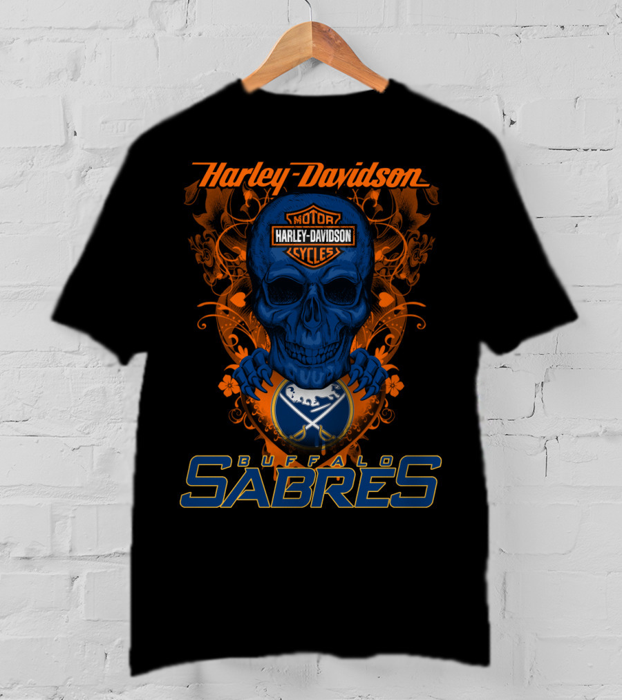 Harley Davidson Buffalo Sabres Nhl Motor Cycles Skull T-Shirt