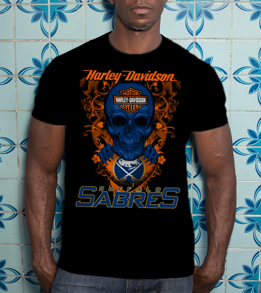 Harley Davidson Buffalo Sabres Nhl Motor Cycles Skull T-Shirt