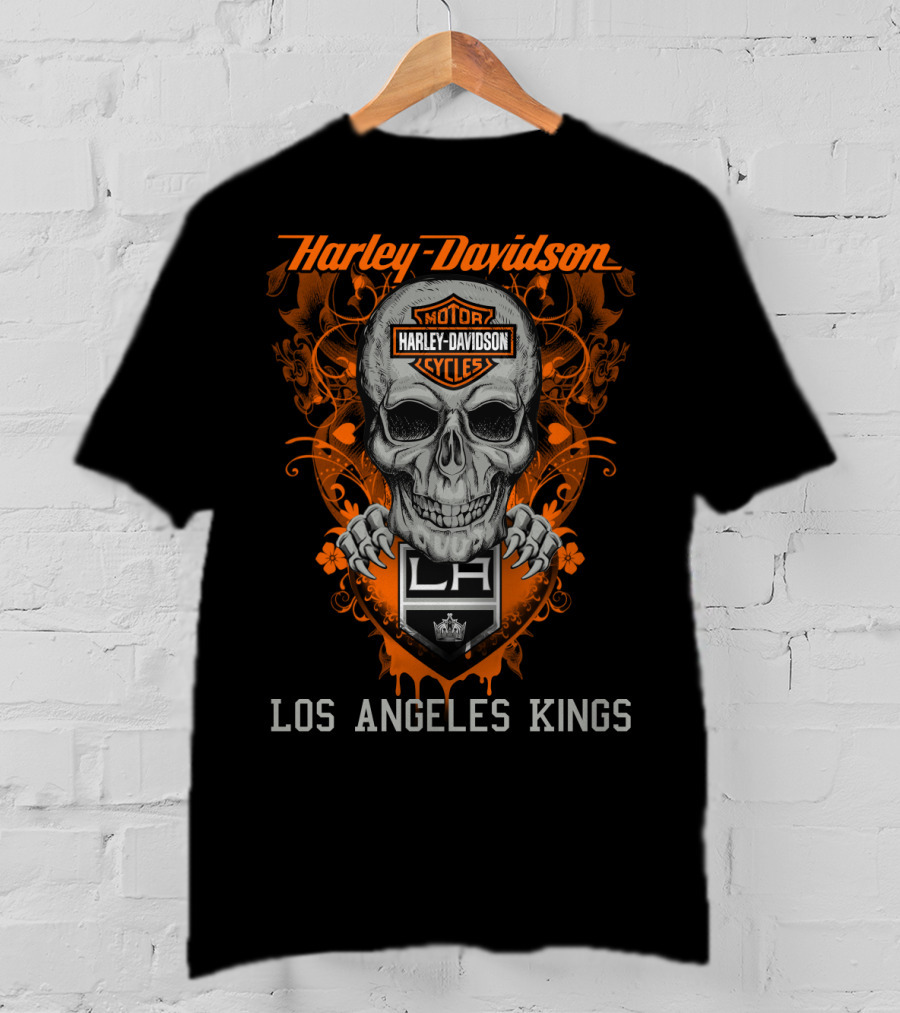 Harley Davidson Motor Cycles Skull Los Angeles Kings Nhl La T-Shirt