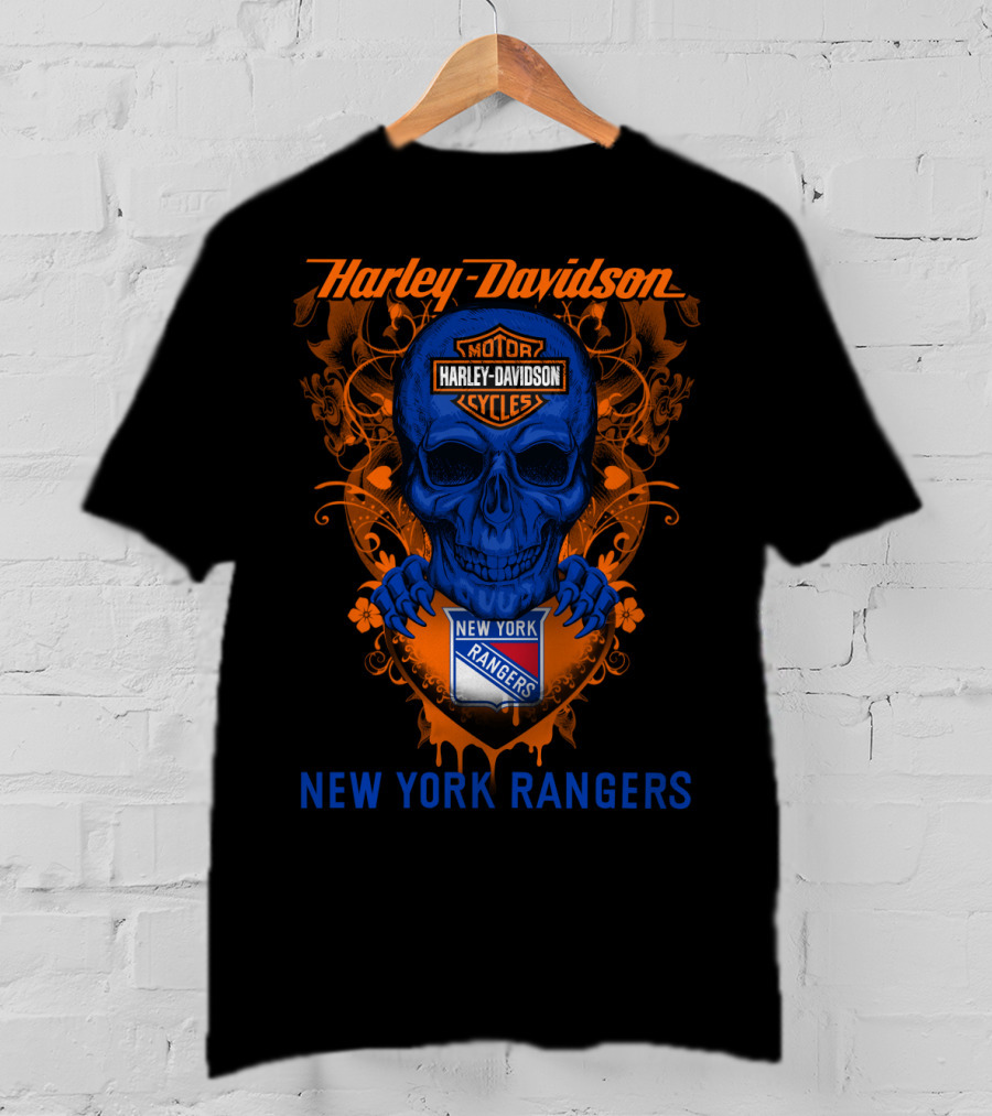 Harley Davidson New York Rangers Skull Motocycles T-Shirt