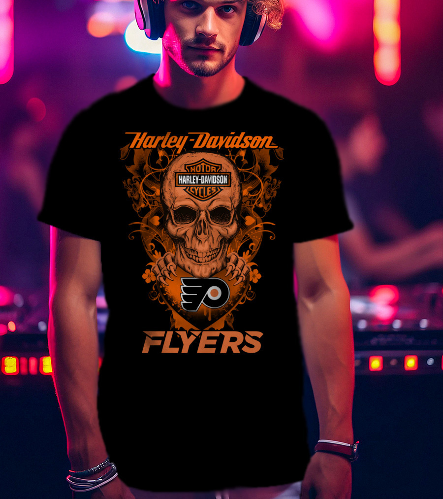Harley Davidson Flyers Skull Nhl Philadelphia Flyers T-Shirt