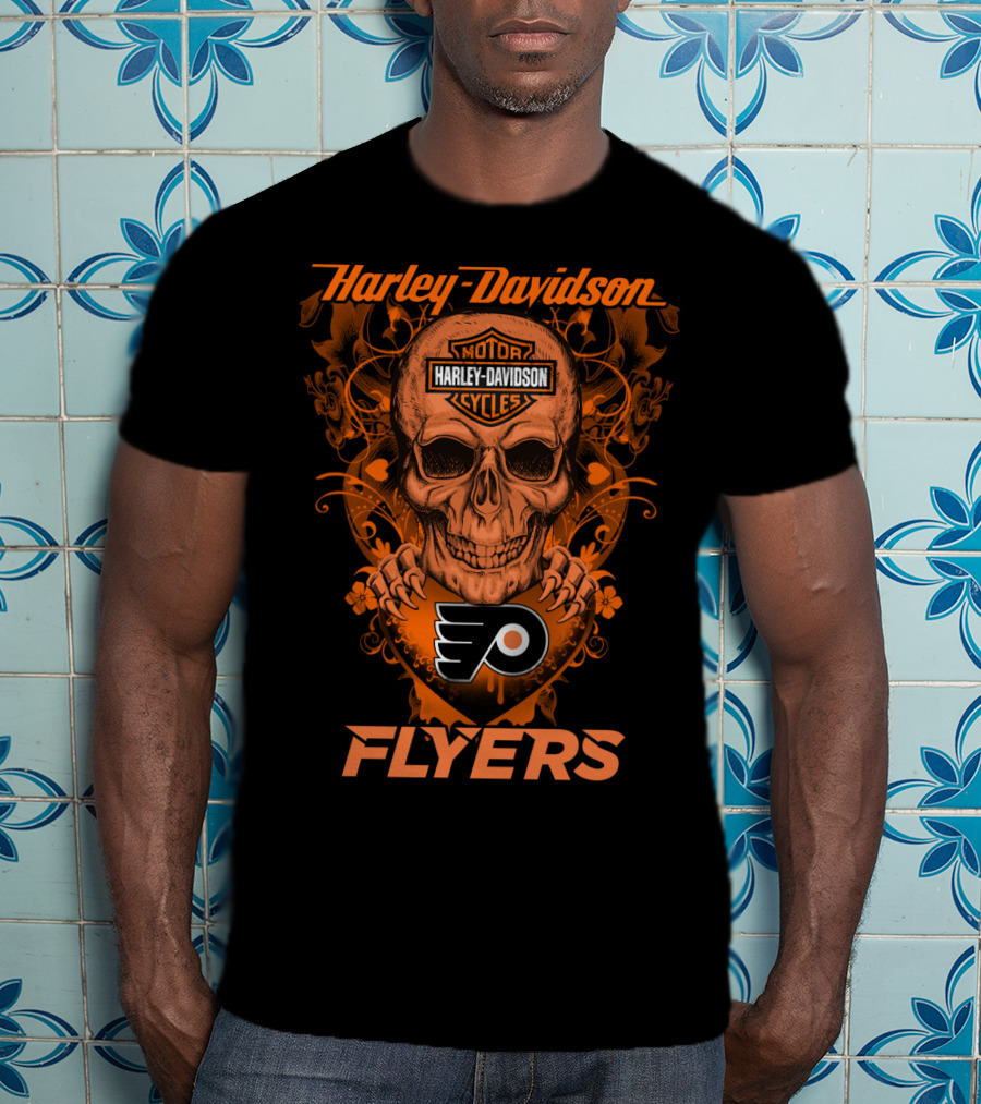 Harley Davidson Flyers Skull Nhl Philadelphia Flyers T-Shirt