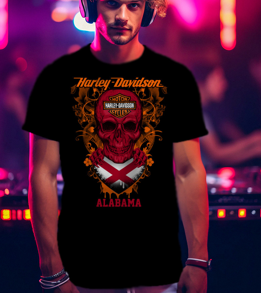 Harley Davidson Alabama Motorcycles Skull X Badge T-Shirt
