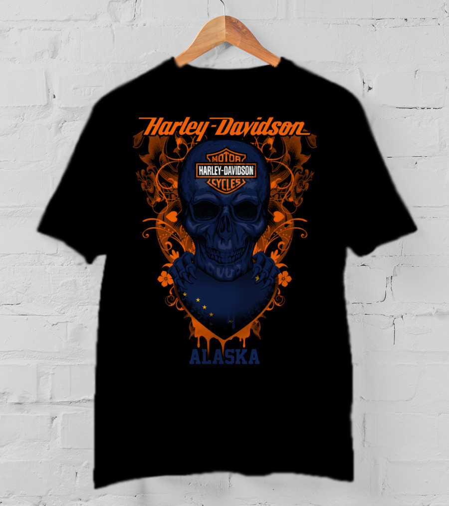 Harley Davidson Motor Cycles Skull Alaska T-Shirt