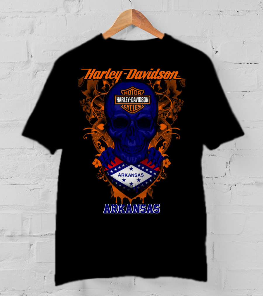 Harley Davidson Motorcycles Skull Arkansas T-Shirt
