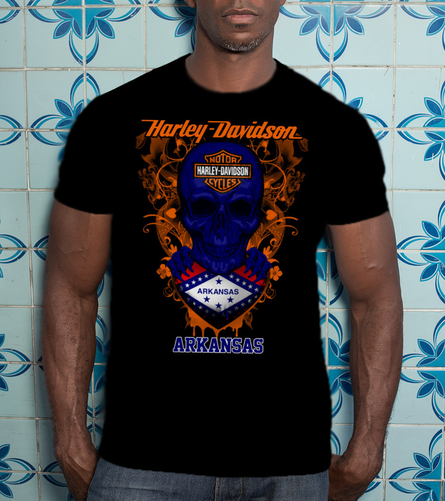 Harley Davidson Motorcycles Skull Arkansas T-Shirt