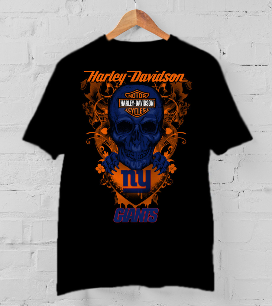 Harley Davidson Motor Cycles Skull New York Giants T-Shirt