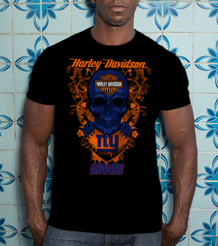 Harley Davidson Motor Cycles Skull New York Giants T-Shirt
