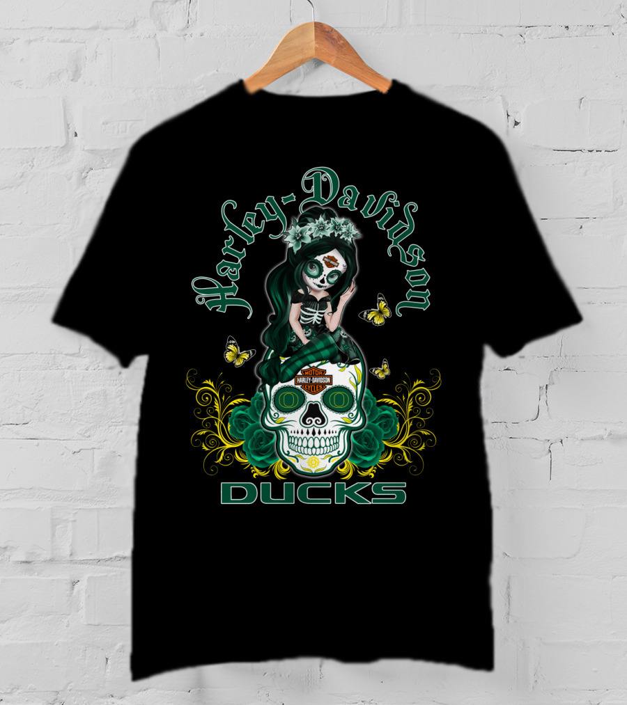 Harley Davidson Oregon Ducks Day Of The Dead Girl T-Shirt