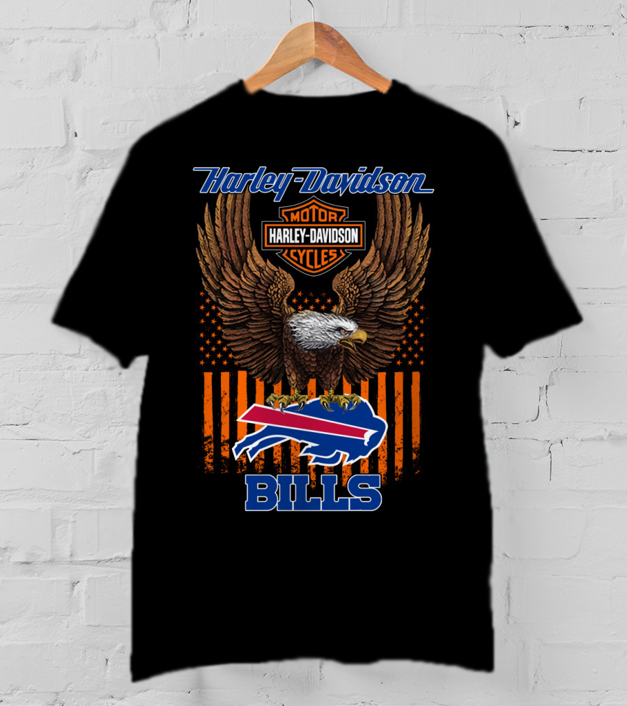 Harley Davidson Motor Cycles Buffalo Bills Eagle American Flag T-Shirt
