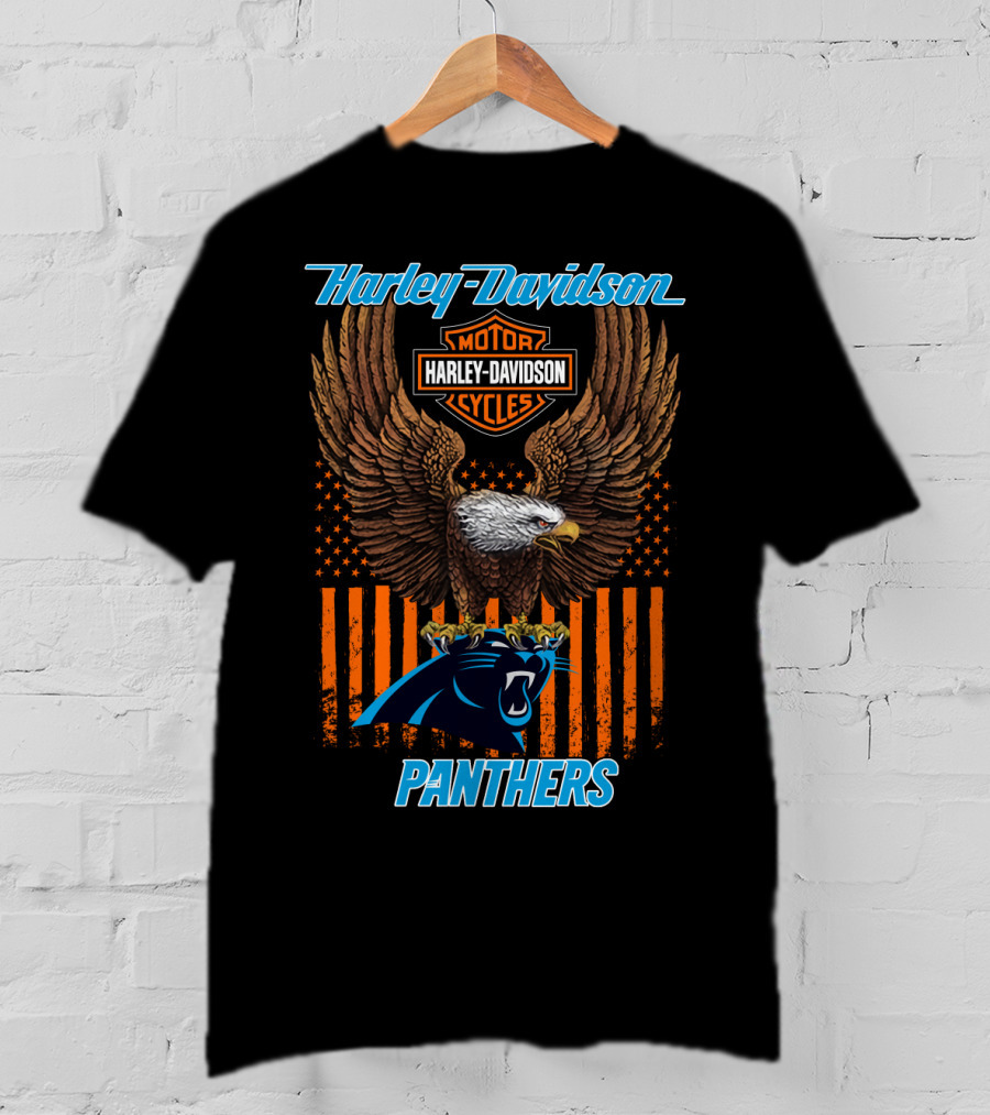 Harley Davidson Motor Cycles Eagle Carolina Panthers T-Shirt