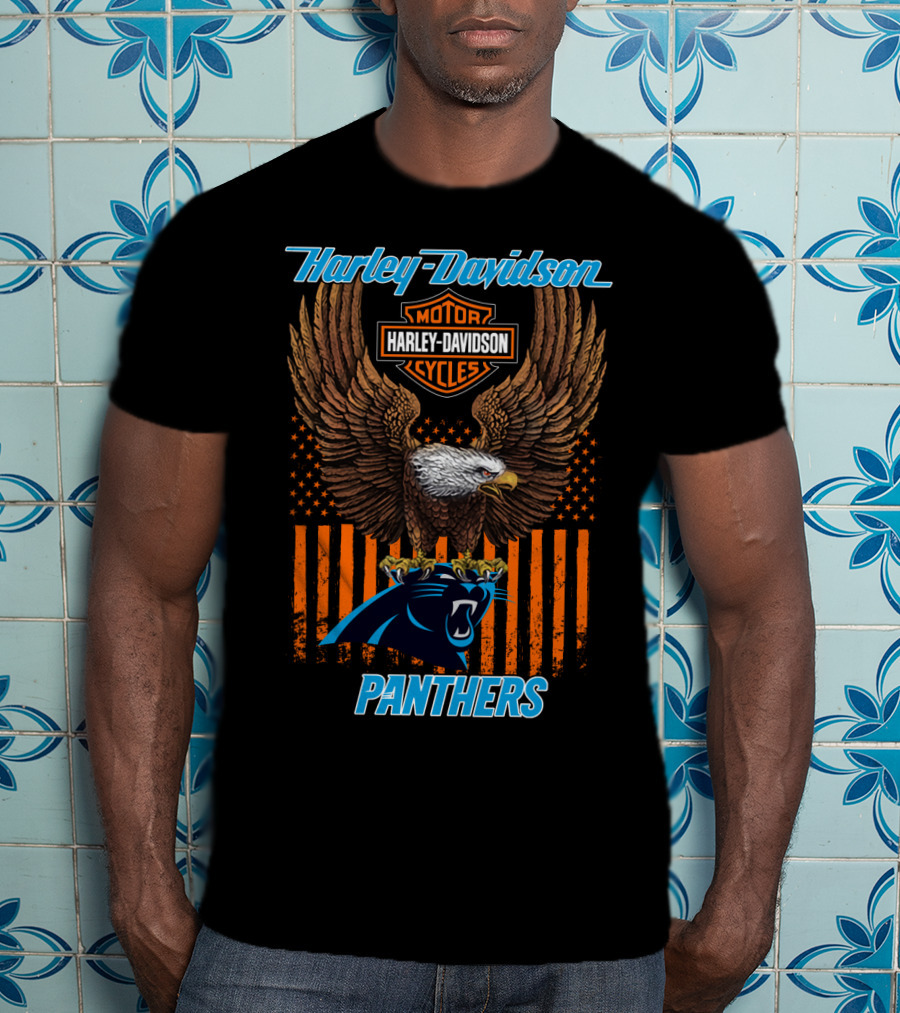 Harley Davidson Motor Cycles Eagle Carolina Panthers T-Shirt
