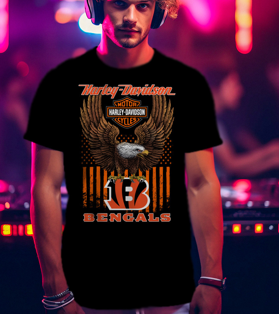 Harley Davidson Motor Cycles Eagle B Bengals T-Shirt