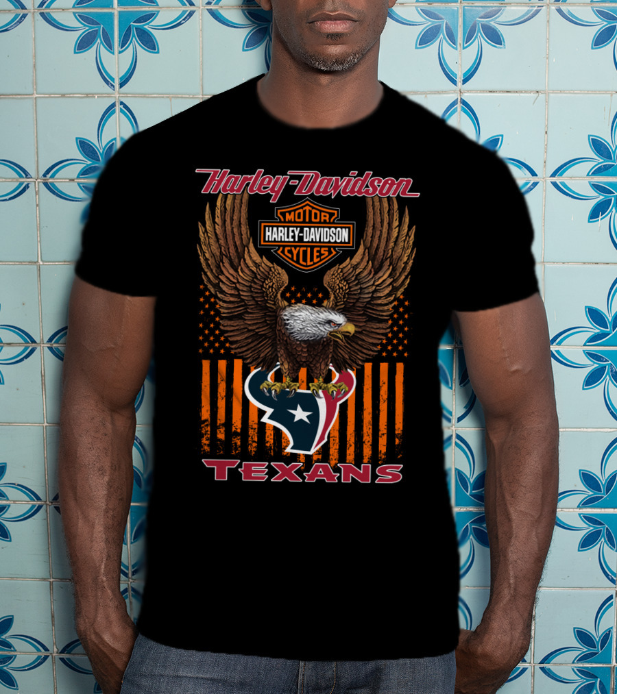 Harley Davidson Houston Texans Nfl Eagle And Stripes T-Shirt