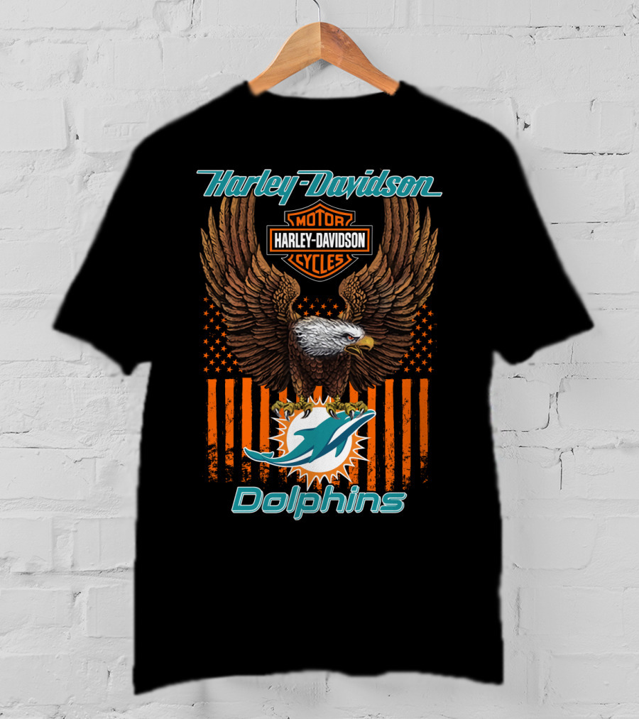 Harley Davidson Motor Cycles Miami Dolphins Eagle Stars Stripes T-Shirt