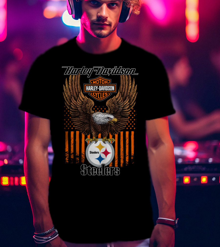 Harley Davidson Motor Cycles Eagle Steelers Nfl Pittsburgh T-Shirt