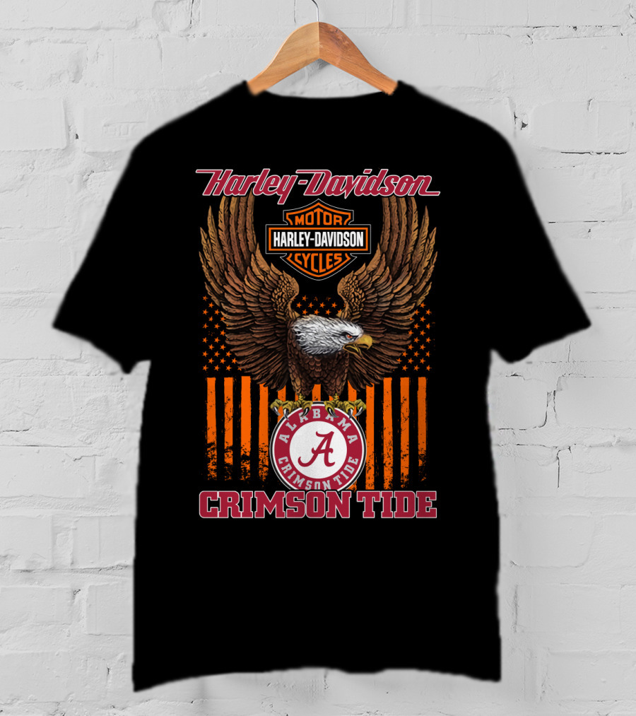 Harley Davidson Alabama Crimson Tide Eagle Usa Flag T-Shirt