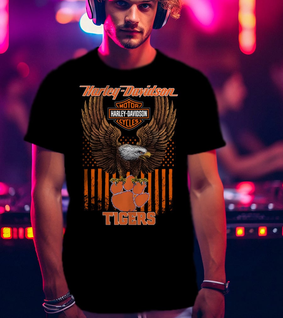 Harley Davidson Motor Cycles Eagle Clemson Tigers T-Shirt