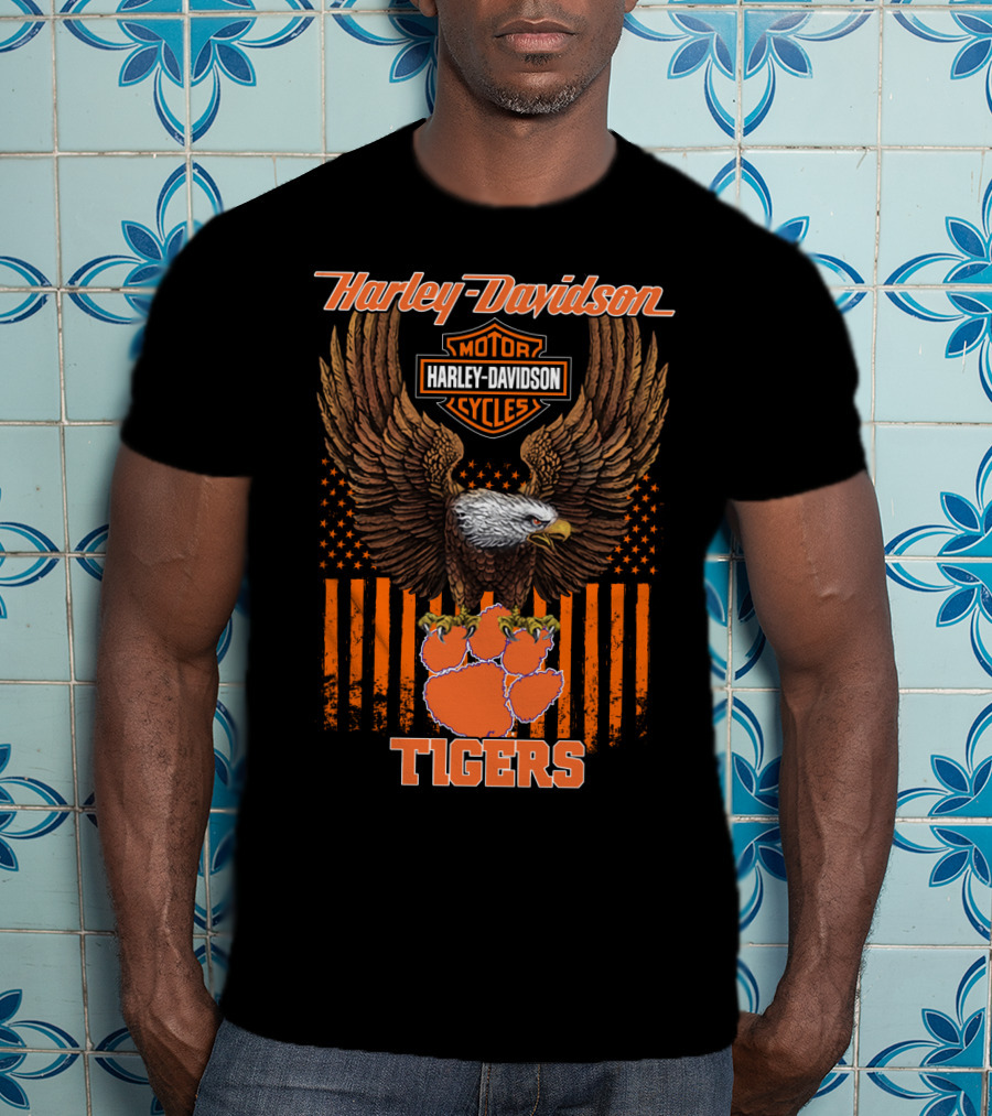 Harley Davidson Motor Cycles Eagle Clemson Tigers T-Shirt