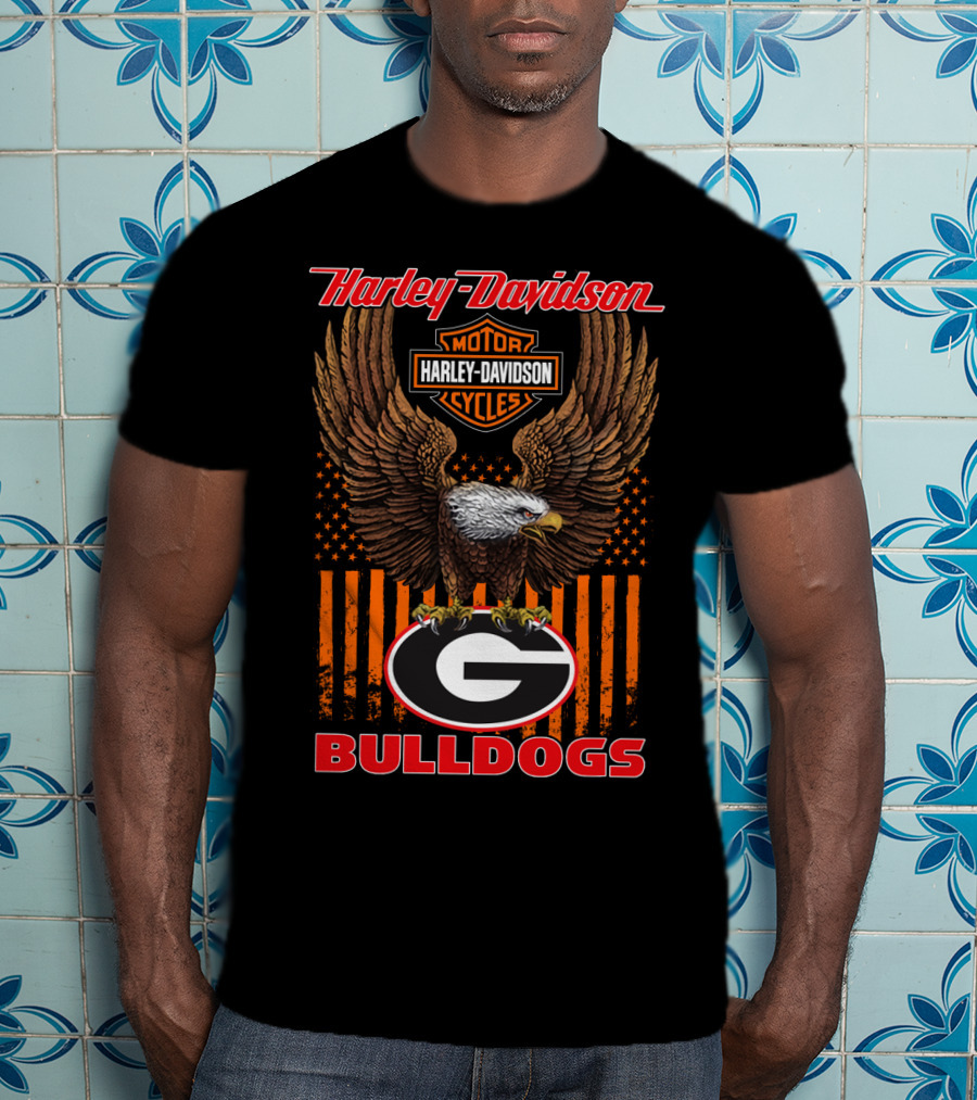 Harley Davidson Motorcycles Georgia Bulldogs Eagle Stars Stripes T-Shirt