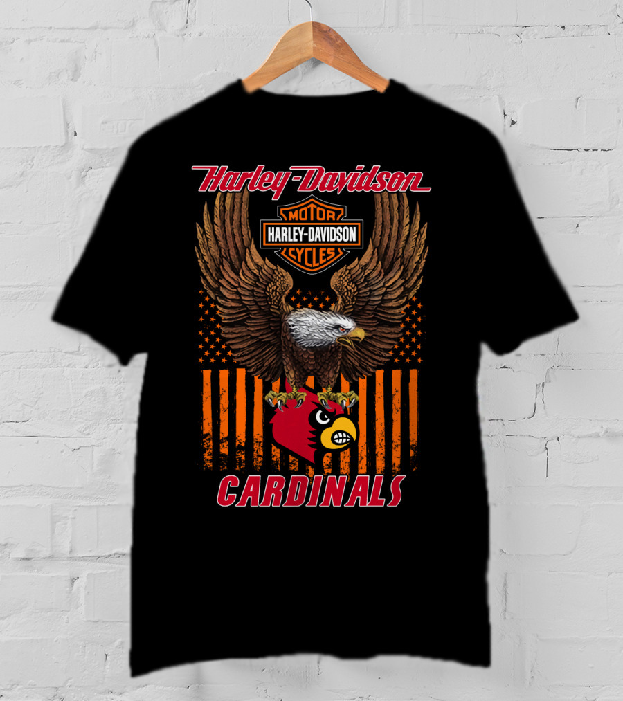 Harley Davidson Motor Cycles Louisville Cardinals Eagle Patriotic Flag T-Shirt