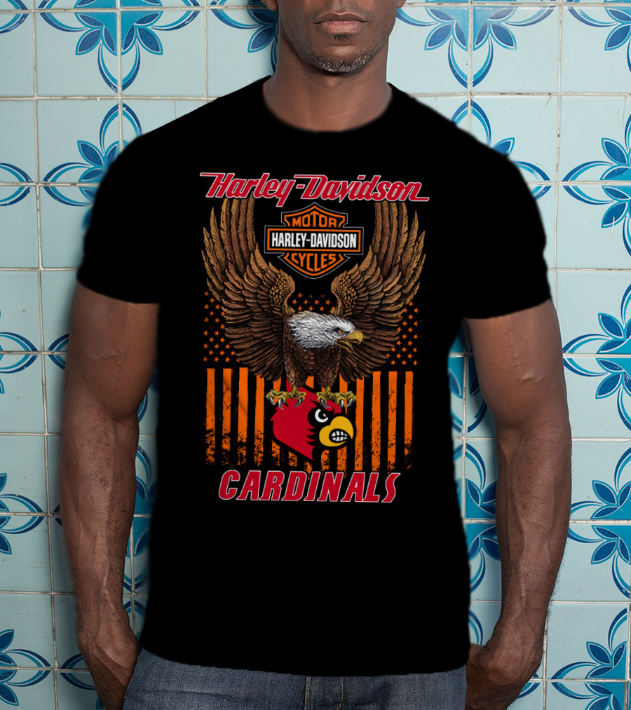 Harley Davidson Motor Cycles Louisville Cardinals Eagle Patriotic Flag T-Shirt