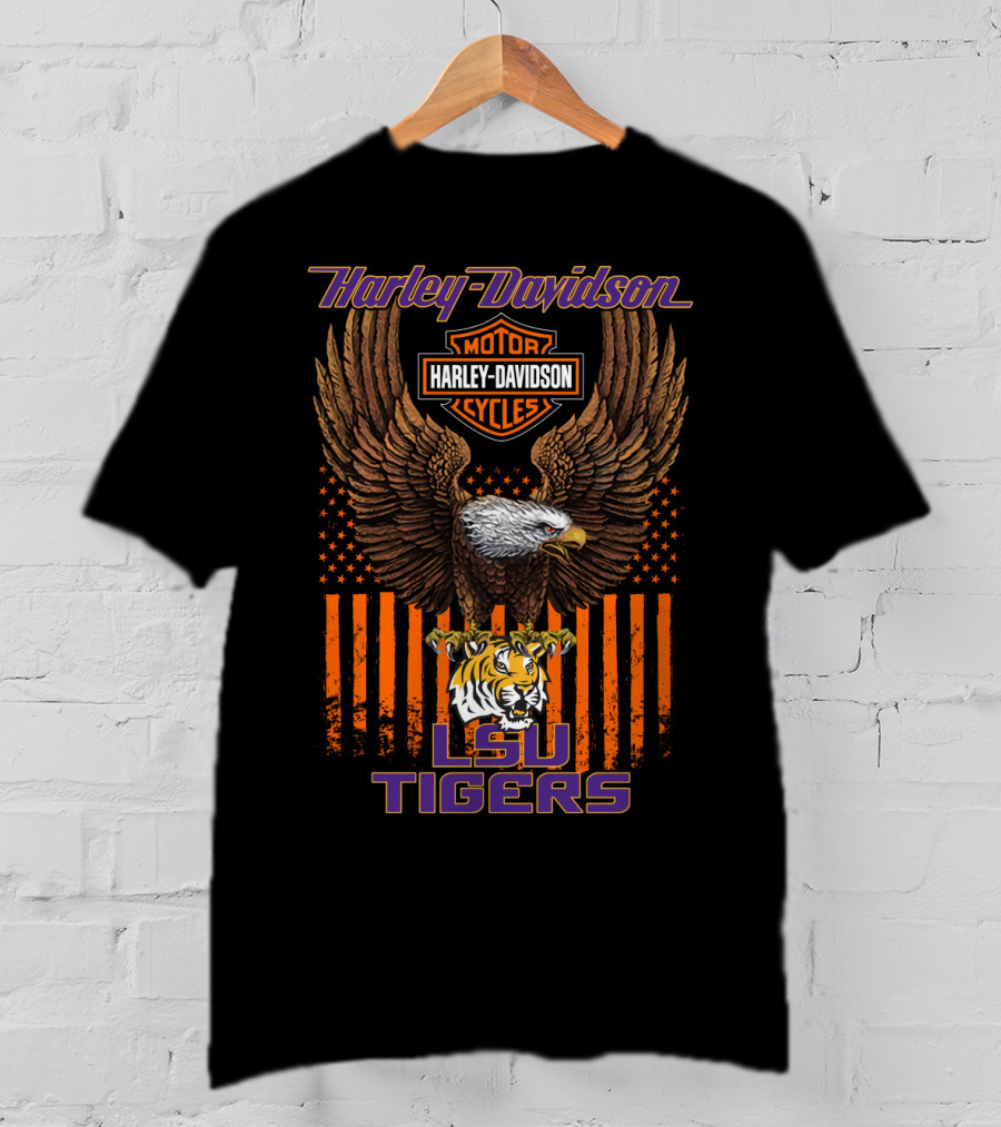 Harley Davidson Lsu Tigers Eagle And Stripes T-Shirt