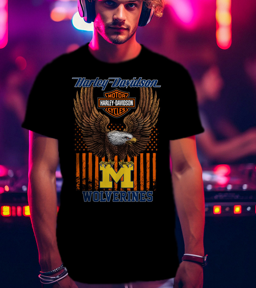 Harley Davidson Motor Cycles Michigan Wolverines Eagle T-Shirt